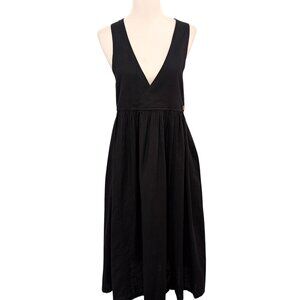 The Shanty Corp Womens Size XS/S Black Zhivago Cotton Flax Pocket Pinafore Dress